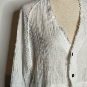NEW iGenjunWhite Cotton Gauze Button Down Long Sleeve Tunic Size Small